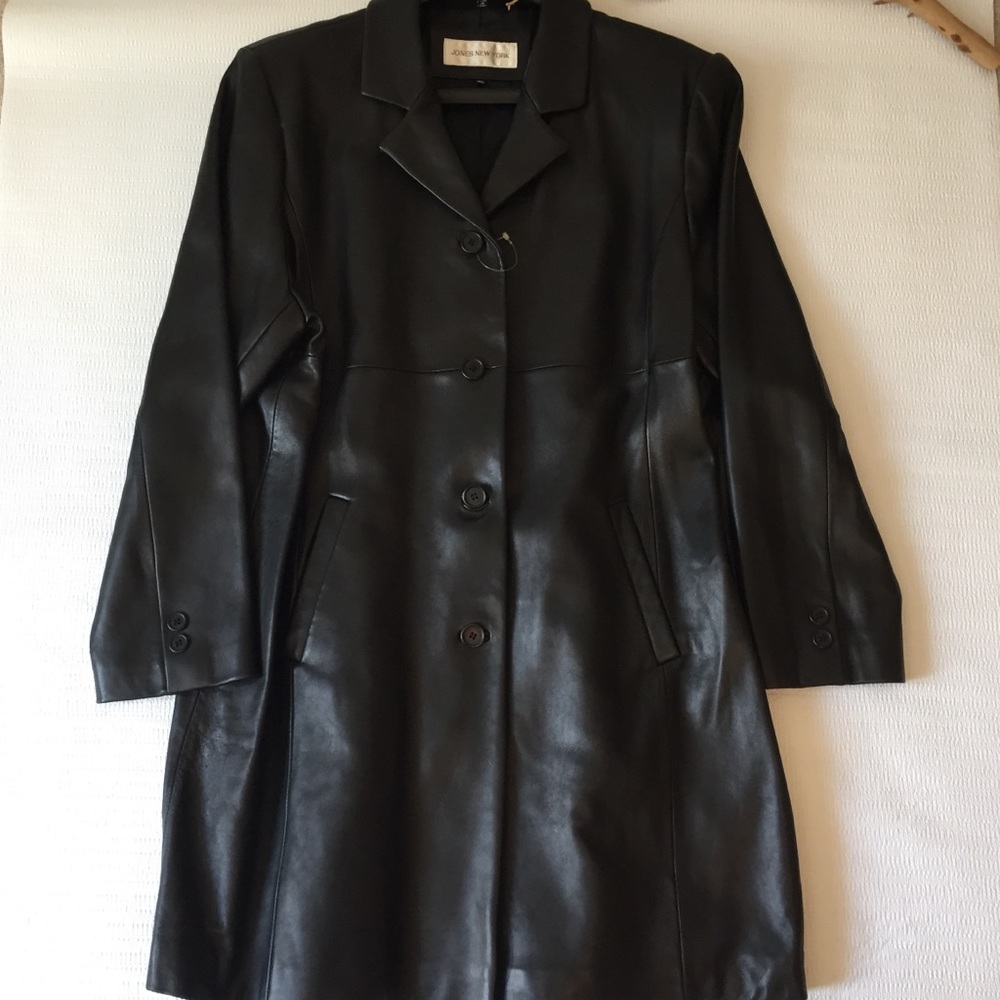 NWOT Black Leather Coat by Jones New York
